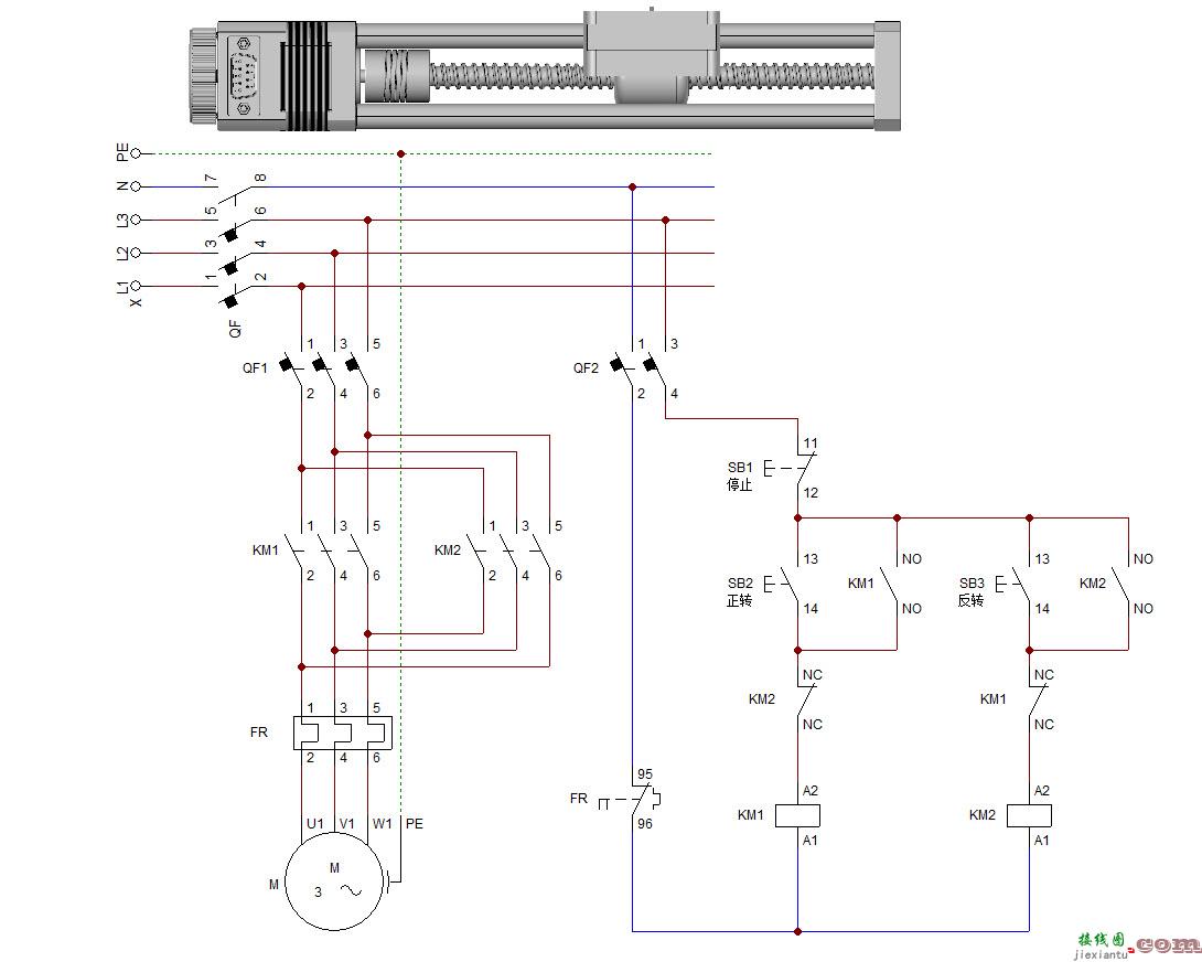 6、零基础学电工--交流接触器互锁控制电动机正反转电路（电路图、实物接线图、仿真图  第1张