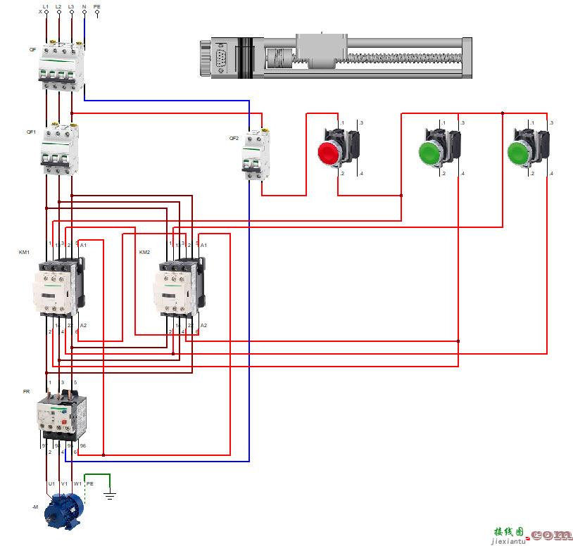 6、零基础学电工--交流接触器互锁控制电动机正反转电路（电路图、实物接线图、仿真图  第2张